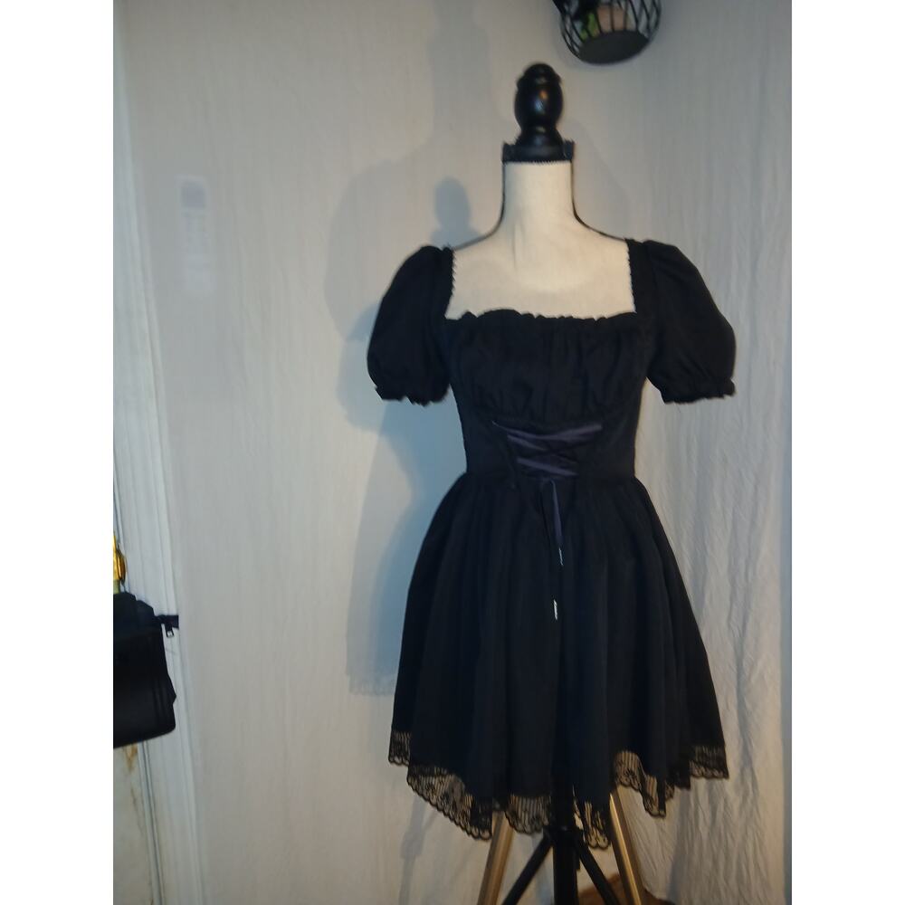 Cider Black Lace Up Puff Sleeve Gothic Mini Dress XL - Picture 3 of 8